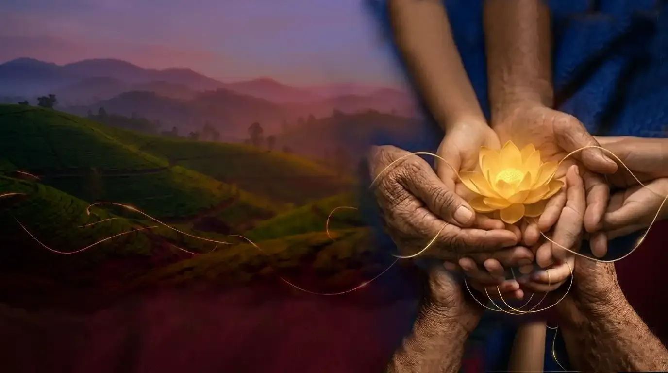Hands cradling a golden lotus